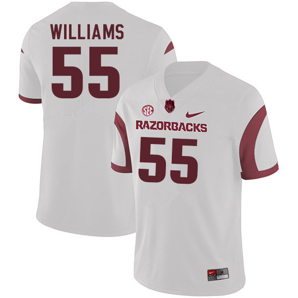 Men #55 Tre Williams Arkansas Razorbacks College Football Jerseys Sale-White